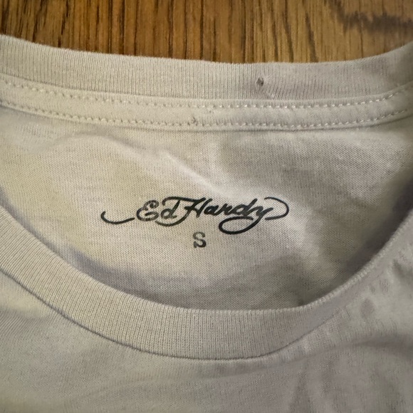 Ed Hardy cropped white tee - rhinestones - true till death - size small - Picture 3 of 4